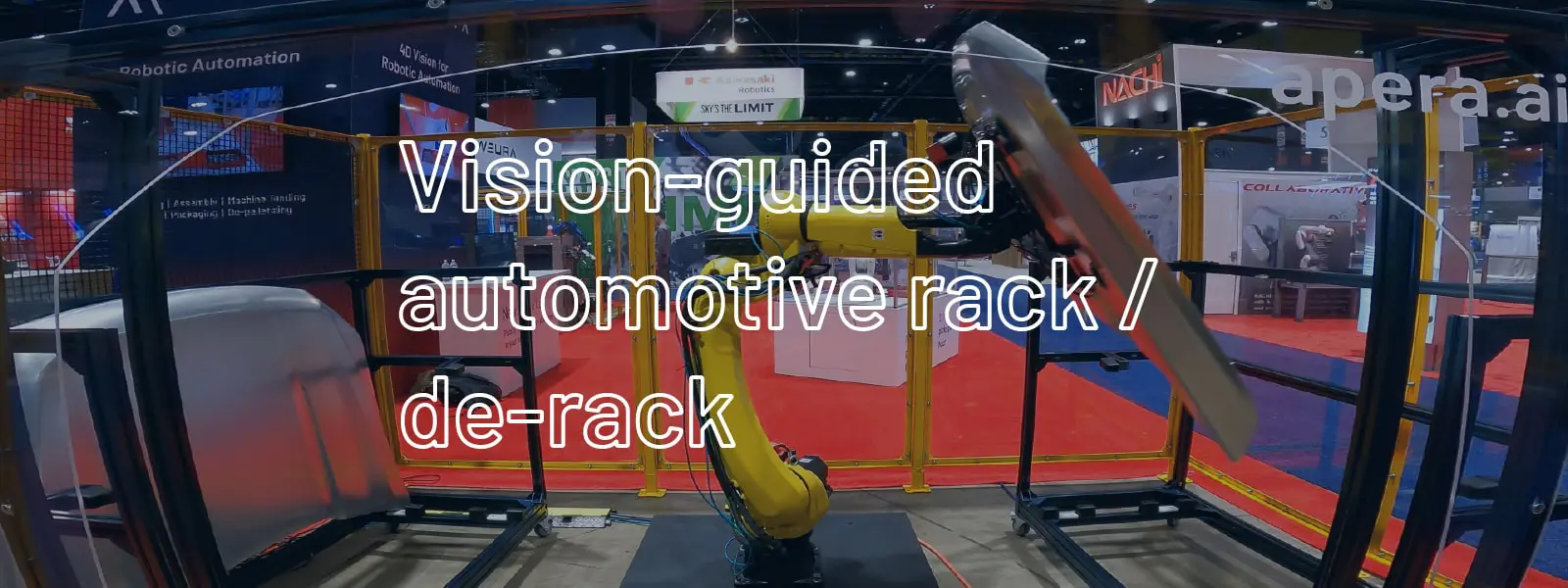 Vision is used to rack and de-rack truck hoods, which is a common application in automotive body shop plants.
