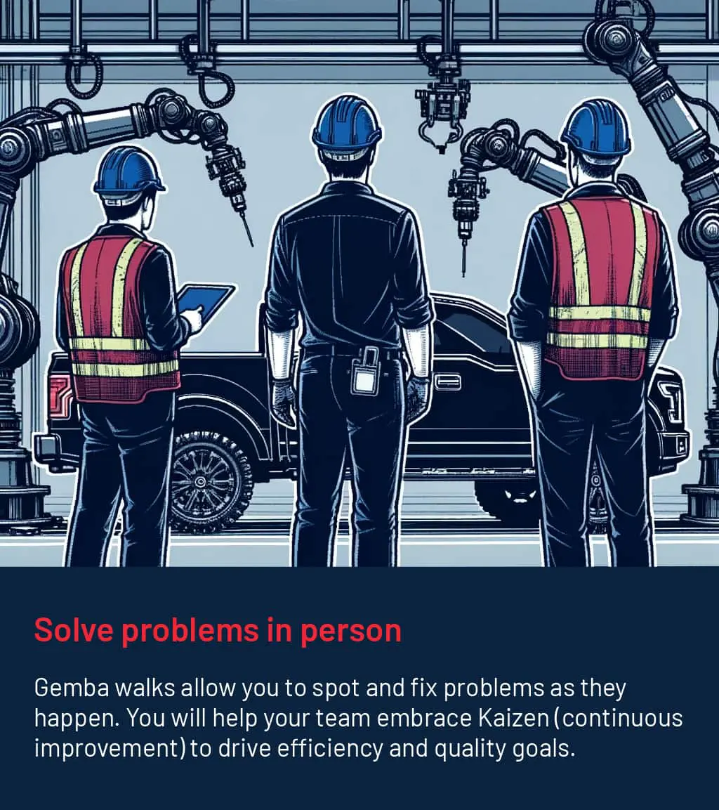 Taking a 'Gemba' walk means to go to where the value is created in a factory, and to analyze processes to make improvements.