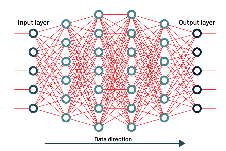 Diagram of a neural network with input and output layers.
