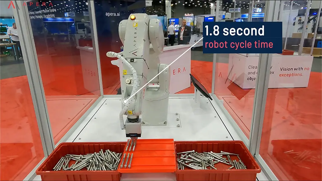 4D Vision technology from Apera AI sorts bolts with nearly identical threading at very high speed using an industrial robot.