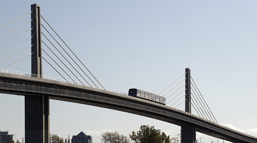 Shows the Canada Line train from YVR, which is the most convenient way to visit Apera AI.