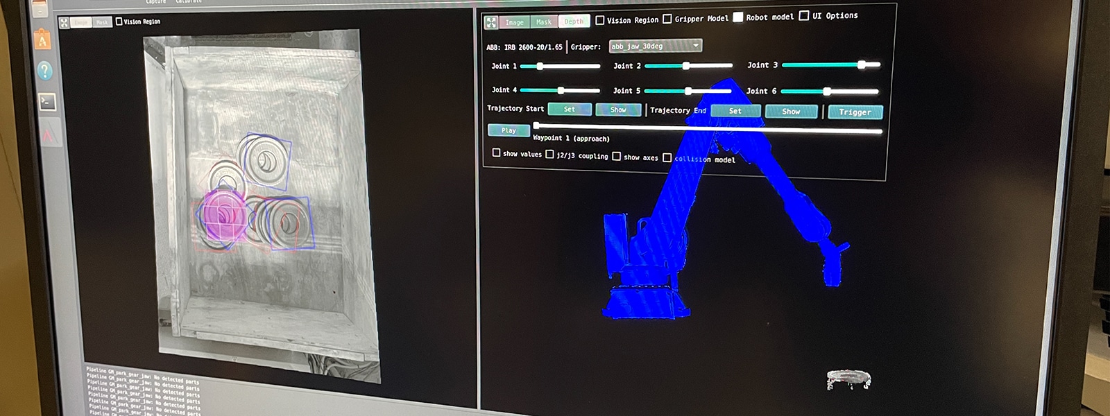 Shows a vision system's software screen, powered by AI.