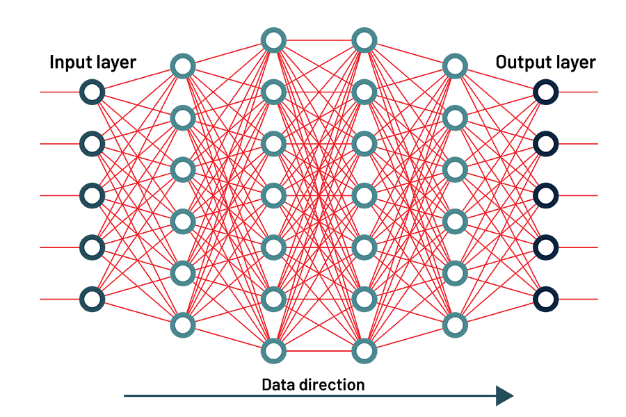 Diagram of a neural network with input and output layers.